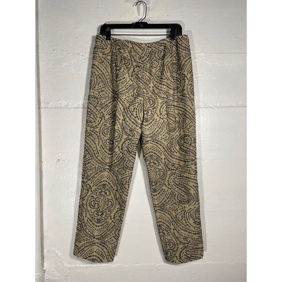 Vintage Talbots All Over Embroidered Chino Pant Linen Blend Navy Tan Chic 12 - Picture 10 of 14